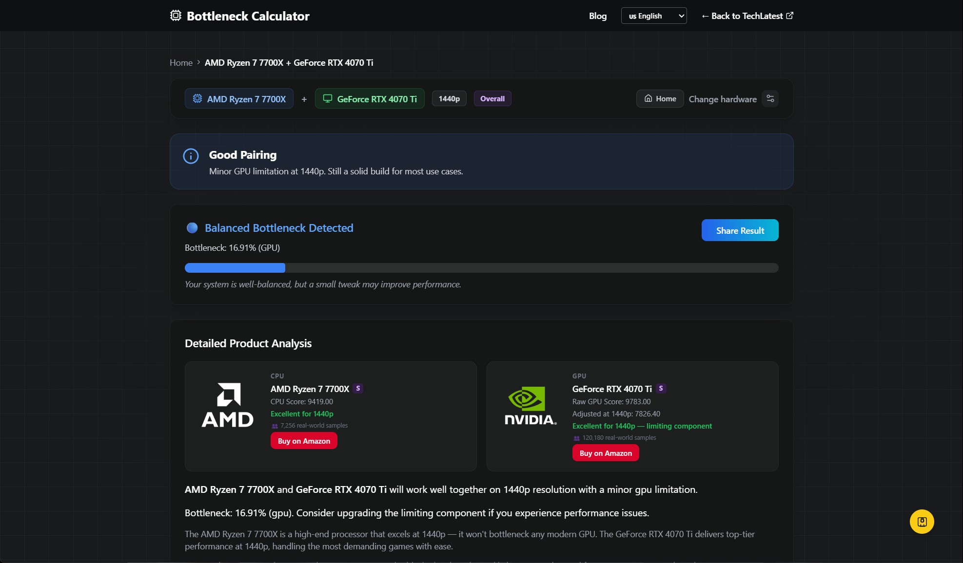 Bottleneck Calculator screenshot